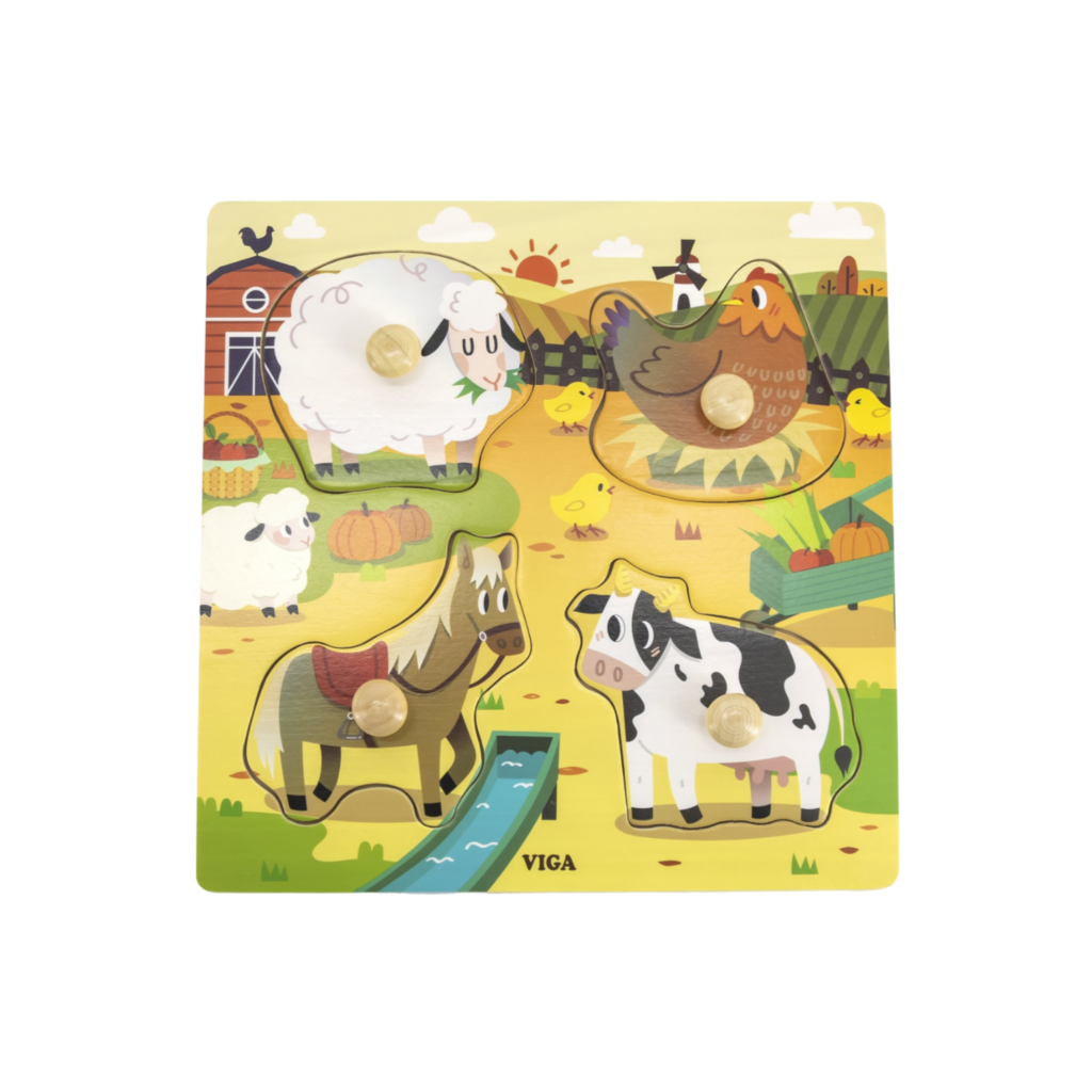 Viga Wooden Knob Puzzle - Farm Animals