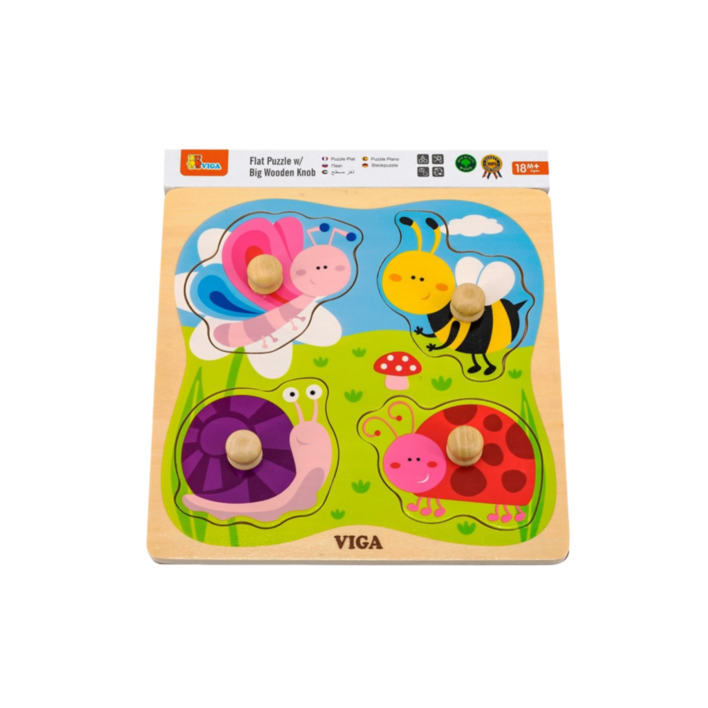 Viga Flat Puzzle W/Big Wooden Knob - Insect