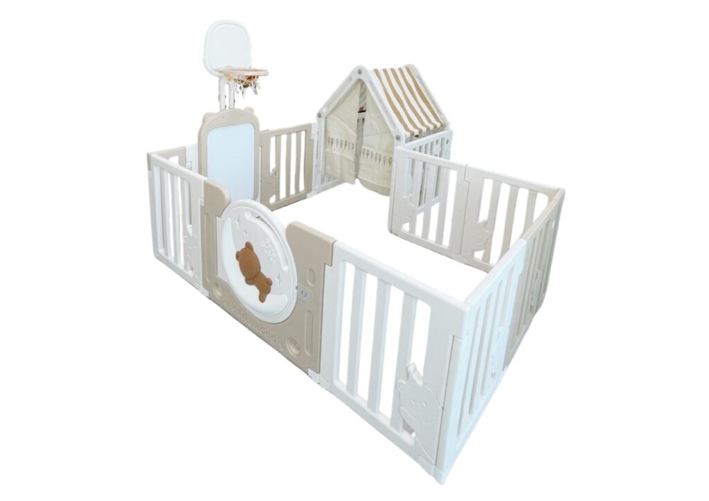 Little Toddlers Bear Moon Playpen (No Mat) With Drawing Board, Basketball Hoop, Small House Moon Light -120Cm X 180Cm X 64Cm