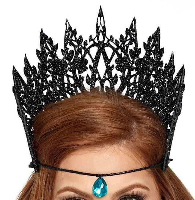 Glitter die cut crown with jewel - Black