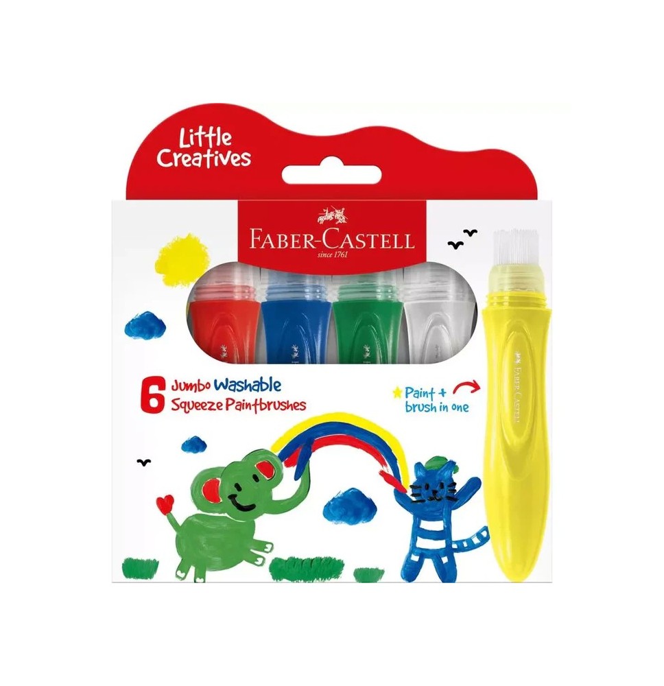 Faber Castell Jumbo Washable Squeeze Paint Brushes 6Pc 1Pck