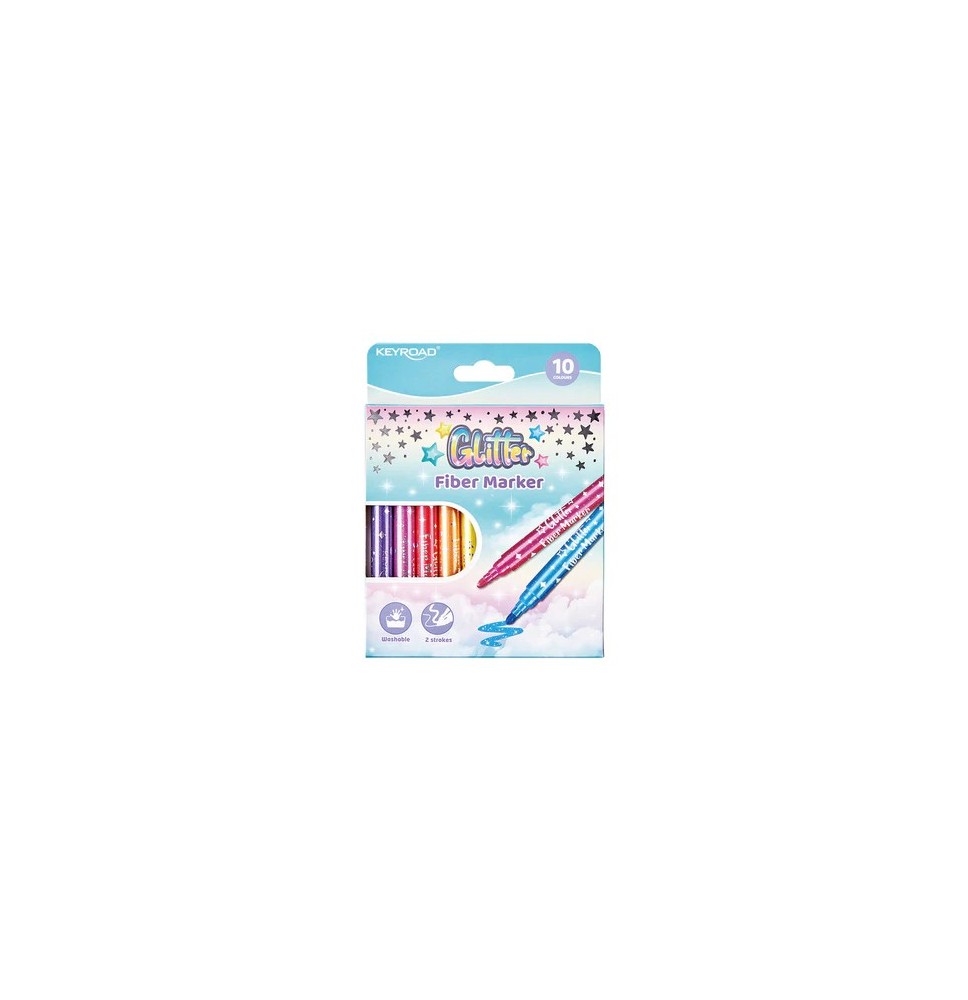 Keyroad Glitter Fiber Marker 10Pc 1Pck