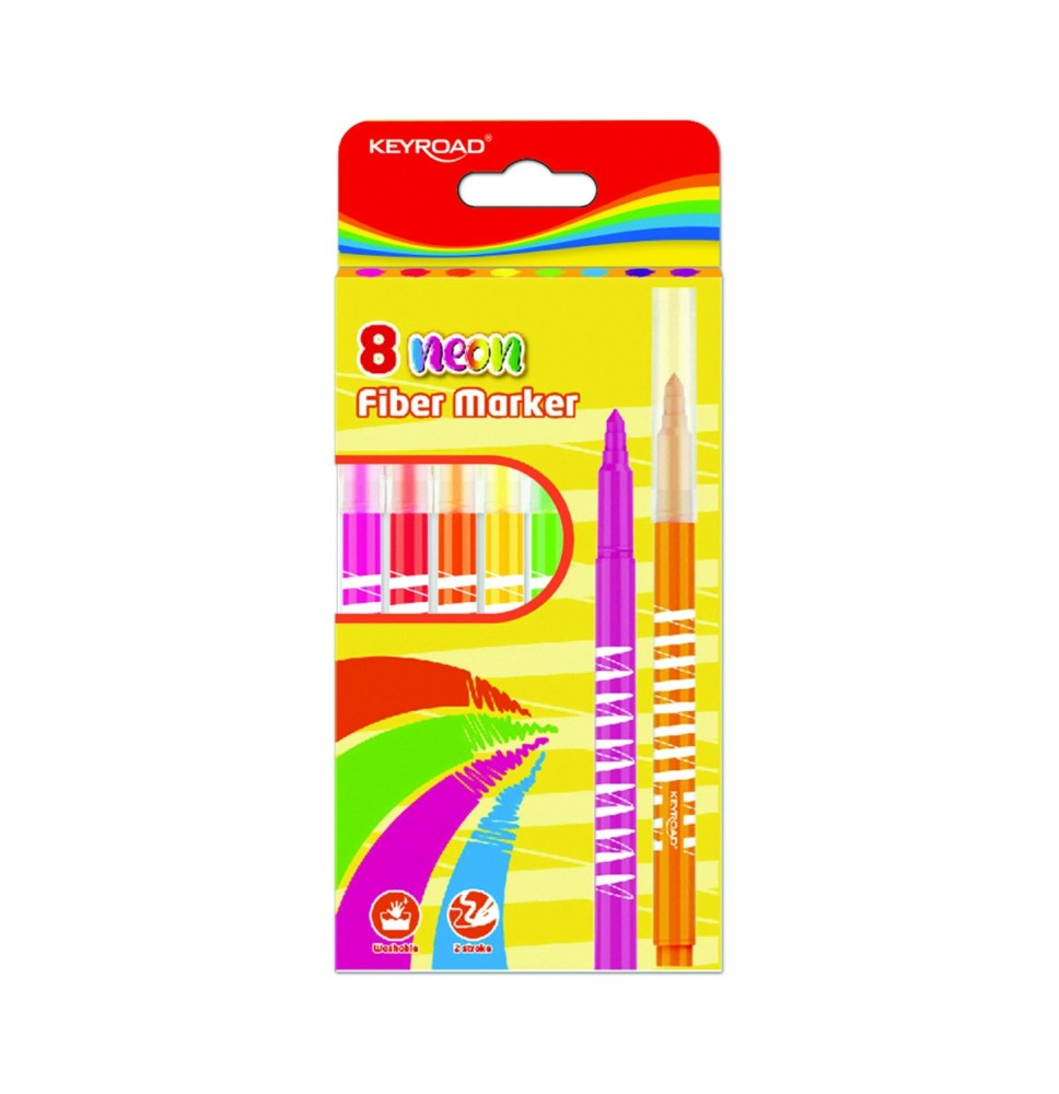 Keyroad Neon Fiber Marker 8Pc 1Pck
