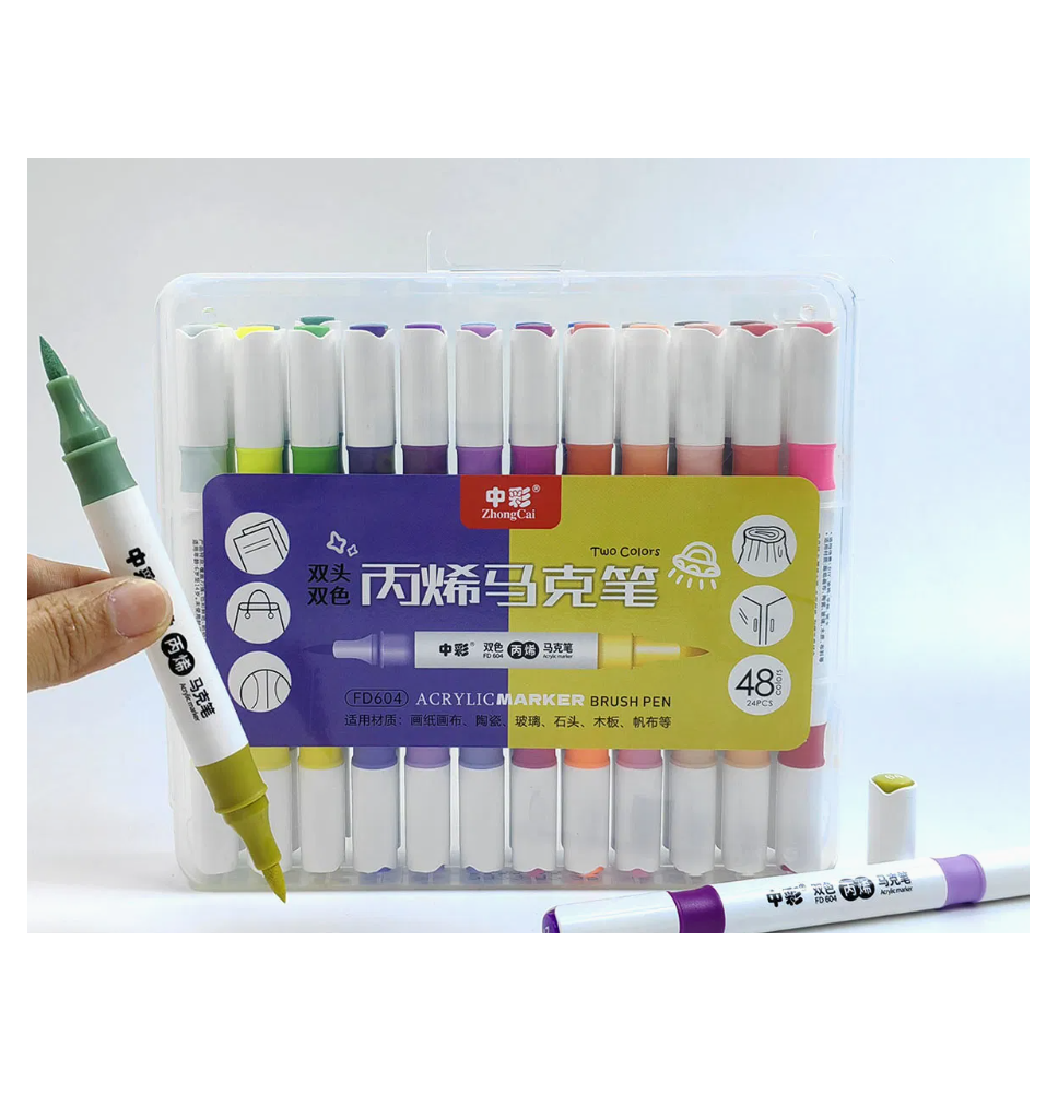 ZhonCai Acrylic Marker Brush Pen 24Pc 1Box