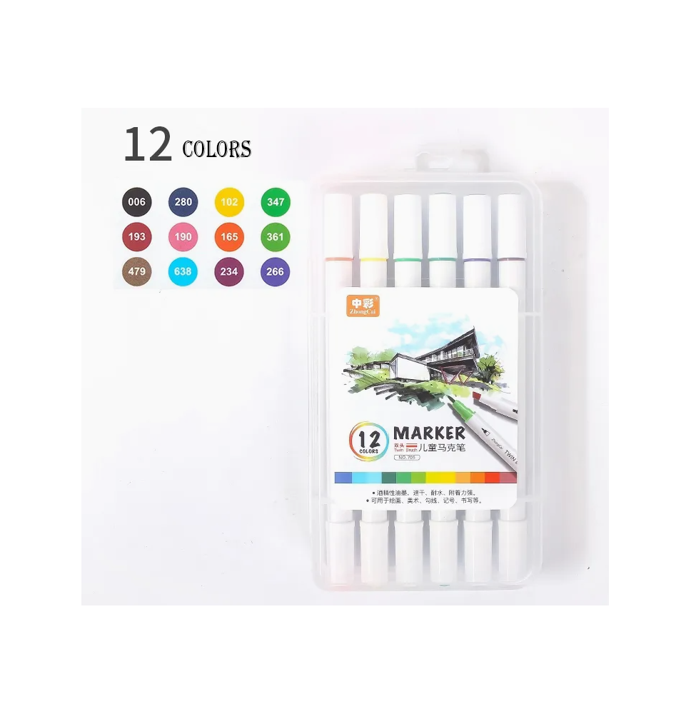 ZhongCai Twin Brush Marker 12Pc 1Box