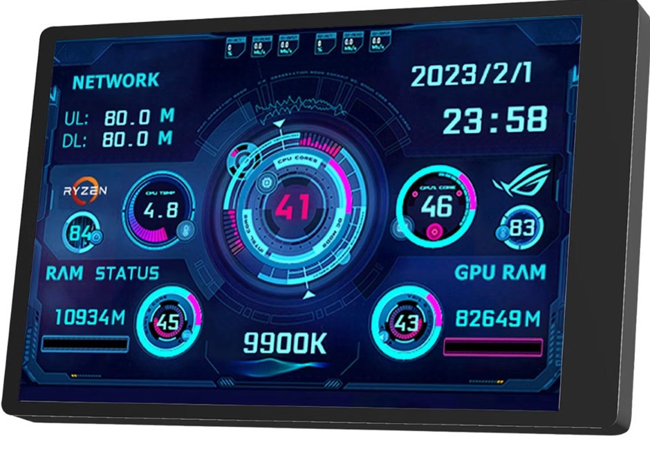 Porodo Gaming Mini PC Health Monitor with Aluminum Frame, Macro Software, 3M Adhesive, Plug & Play, 3.5 Inches IPS Screen, USB to Type-C Connection, CH552T Chip - Black