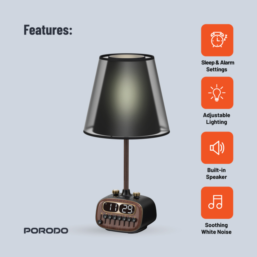 Porodo Lifestyle Retro Desk Lamp With White Noise And Bluetooth Speaker - Black