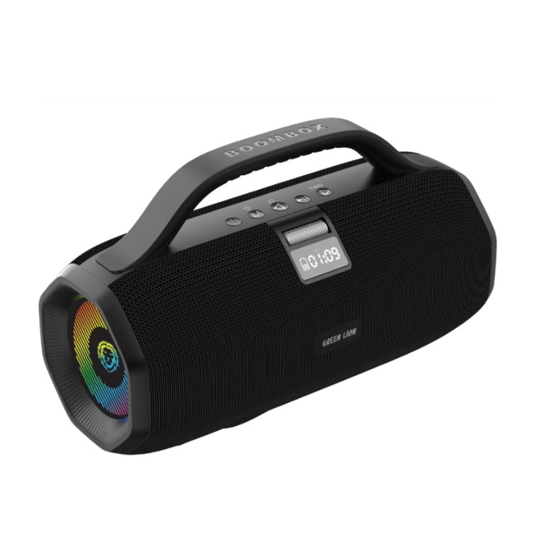 Green Lion BoomBeats Wireless Speaker with Digital Display & RGB Light, Up to 7 Hours Play Time, High Power Loud Speaker, 6000mAh Battery Capacity, Radio, Supports Dual Machine TWS - Black